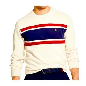 Vintage 90’s Y2K IZOD men’s cream fleece crewneck pullover striped size large.